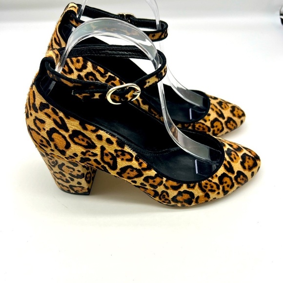 WHBM - Tan And Brown Calf Hair Ankle Adjustable Straps Block Heels Size 7.5 - Picture 1 of 13